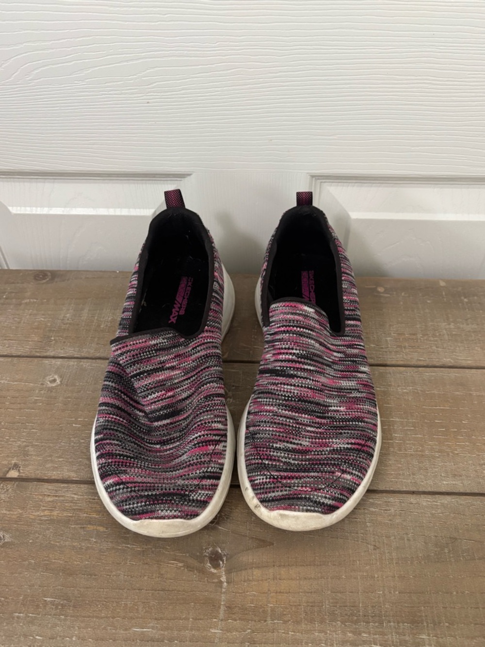 Skechers Slip-On Knit Athletic Shoes in Black and Pink